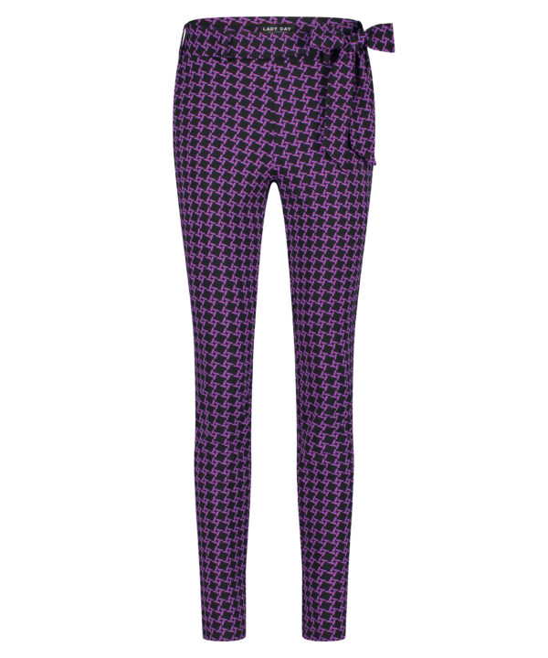 Lady Day - Tokyo Trouser - Twilight Check Print - Travelstof - Damesbroek - Purple Paars - Zwart Black - Geblokt.