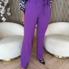 Lady Day - Trouser Puglia - Twilight - Travelstof - Damesbroek - Uitlopende pijp - Paars - Ceintuur.
