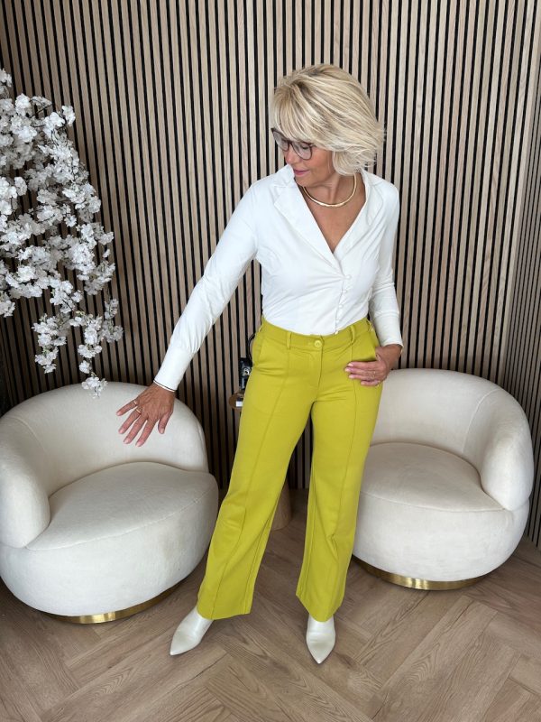 Aime - Hazel Pants - Lime Green | Travelstof voor dameskleding | Herfstcollectie