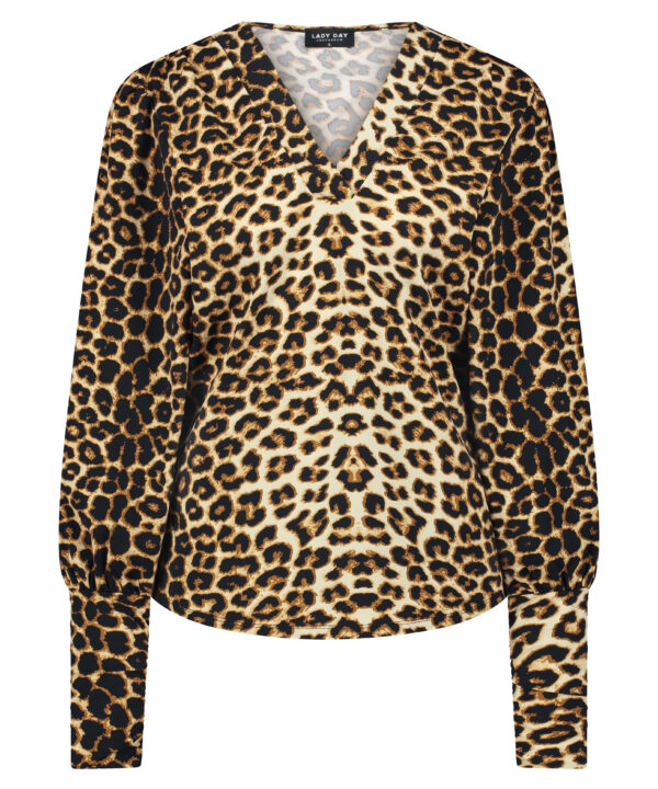 Lady Day - Trui Phantom - Leopard Print Travelstof Top Blouse voor dames vrouwen mode in Travel fabriek stretch stof leopard print