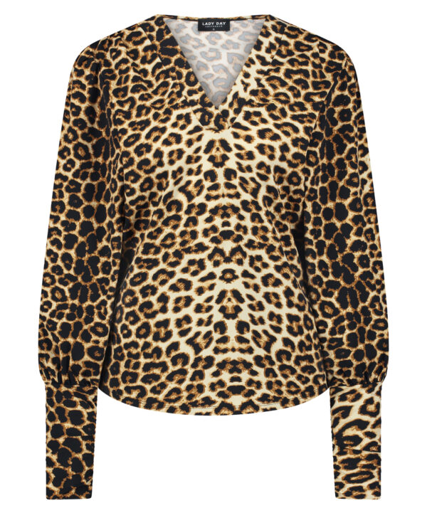 Lady Day - Trui Phantom - Leopard Print Travelstof Top Blouse voor dames vrouwen mode in Travel fabriek stretch stof leopard print