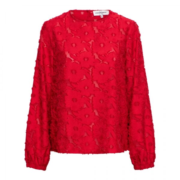 &Co Woman - Erin Top - Red Dames Mode Kleding Rood top Mooi Bloemen Chique