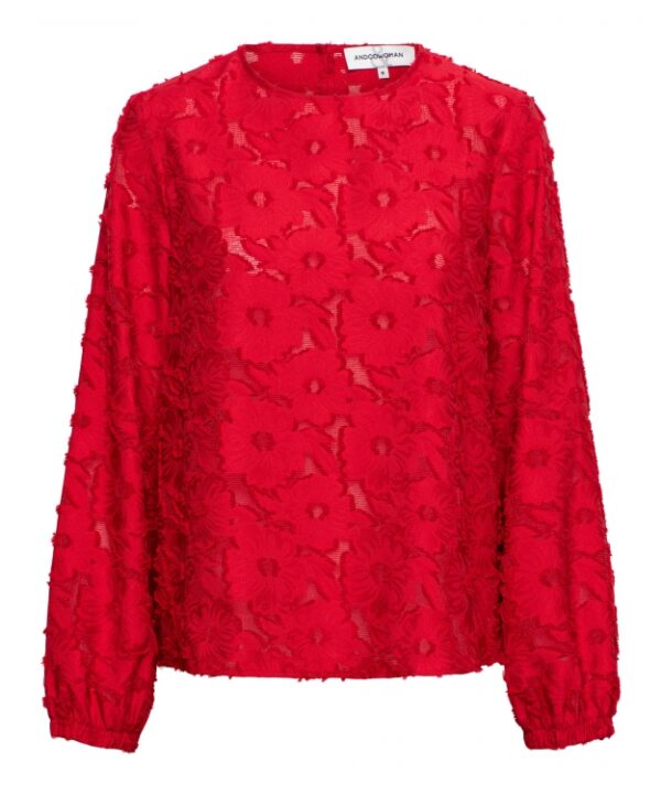 &Co Woman - Erin Top - Red Dames Mode Kleding Rood top Mooi Bloemen Chique