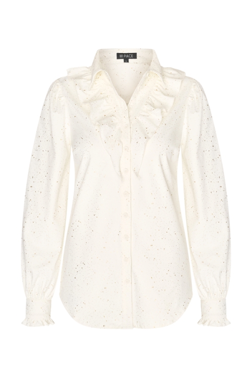 e - Gold sparkle white | Morgen in huis | travelstof | white damesblouse