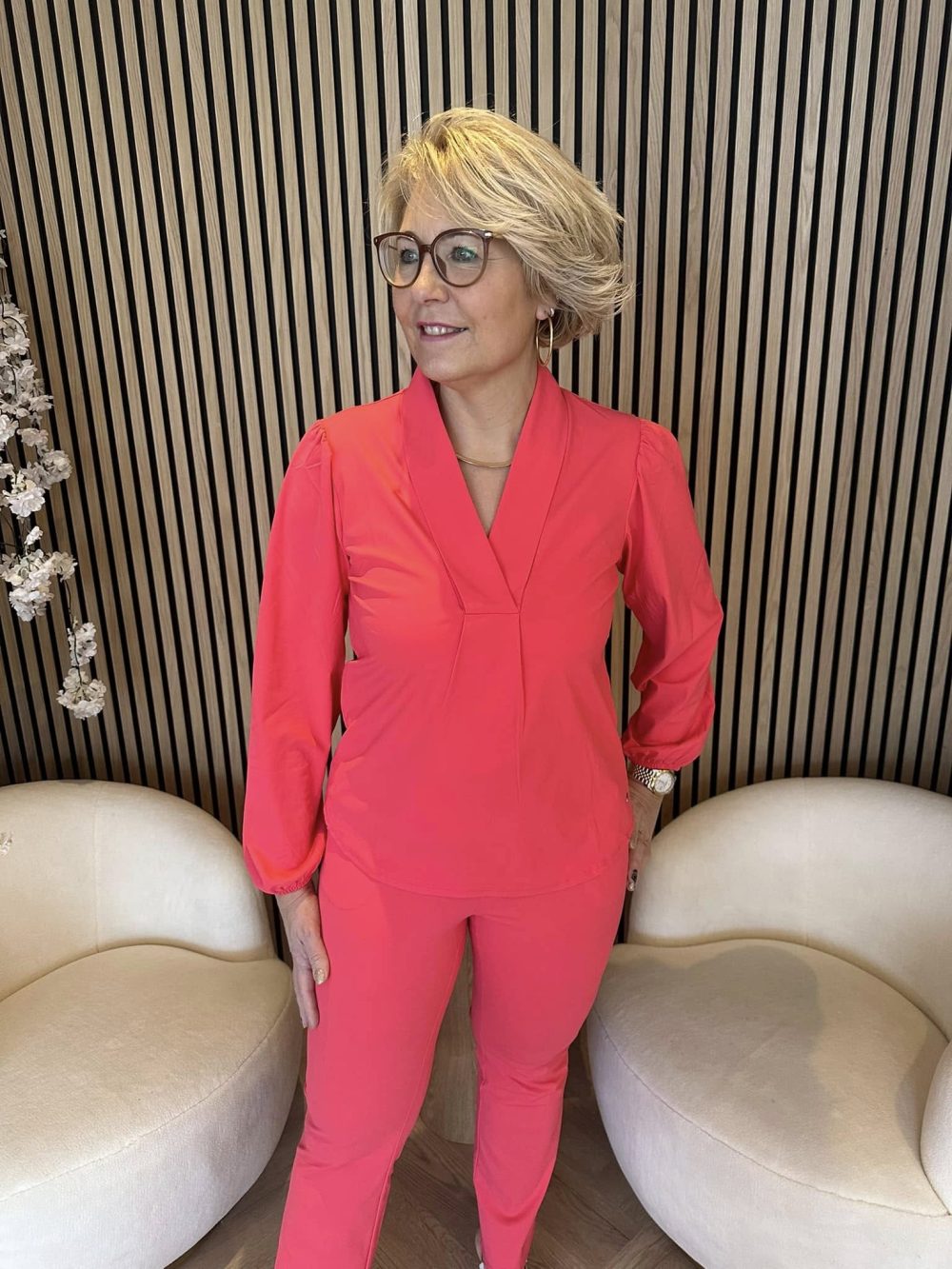 Lady Day - Naomi LS Blouse - Coral Sunset