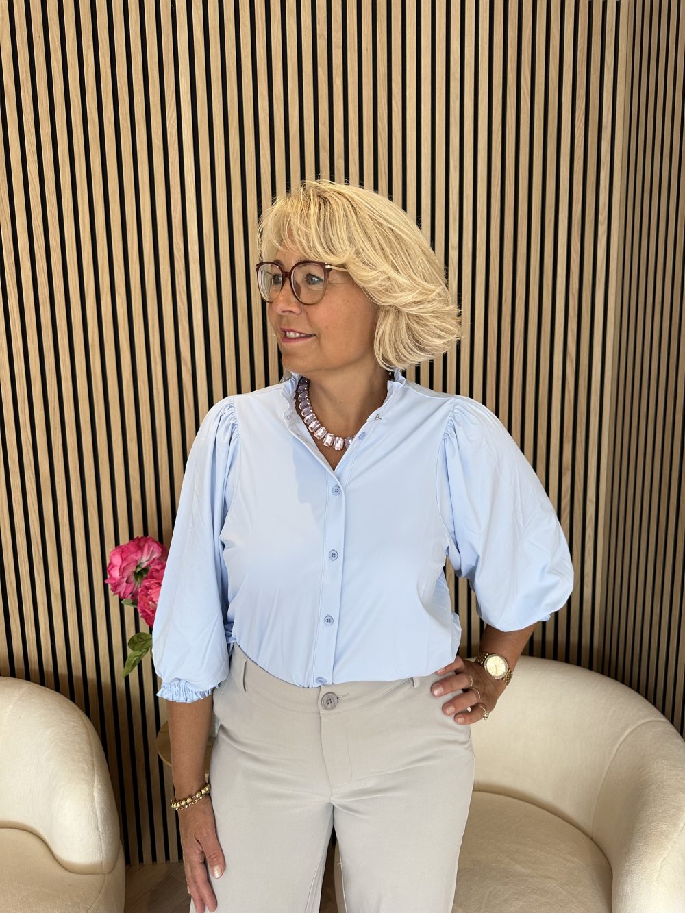 Mi Piace - Blouse Ballon Mouw - Light Blue| Morgen in huis!