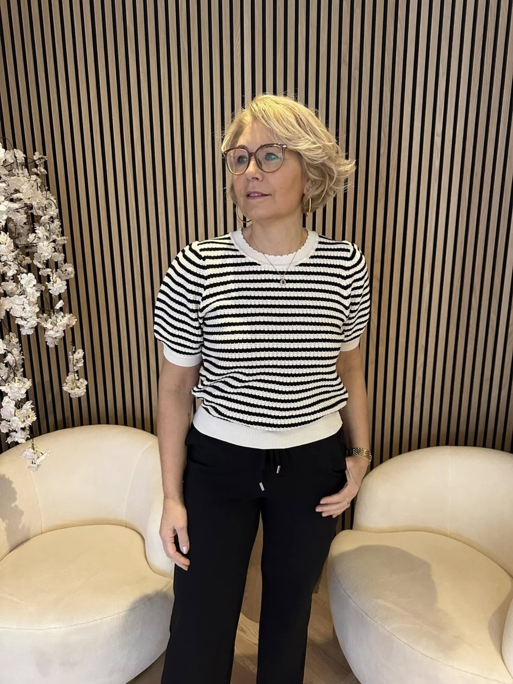 Lady Day - Sammy Stripe Sweater - Black-Champagne
