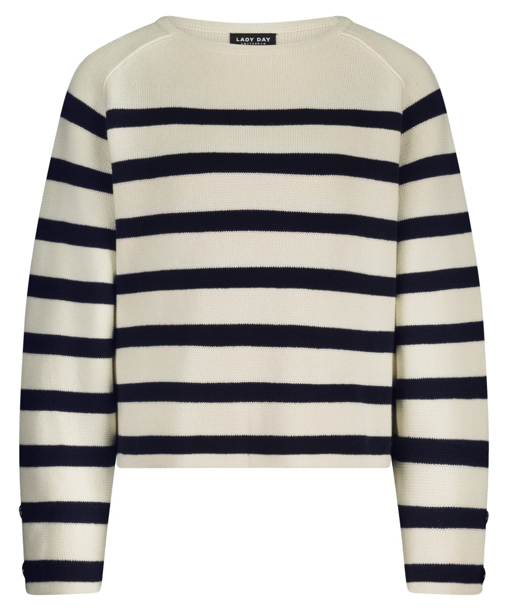 Lady Day - Breton Sweater - Off White-Blue