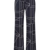 Mi Piace - Broek Straight Geometric Line Print - Dark Blue