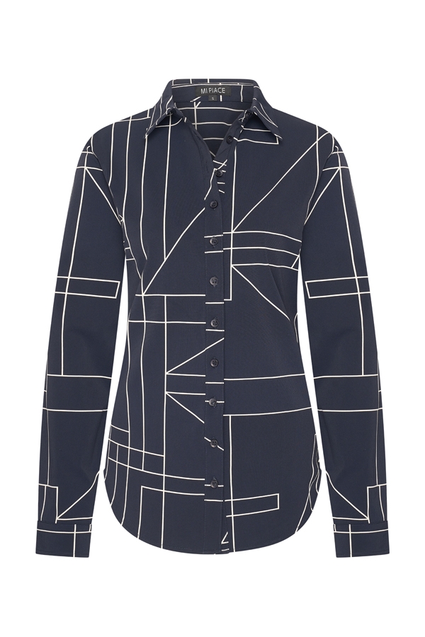 Mi Piace - Blouse Geometric Line Print - Dark Blue