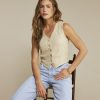 Red Button - Waistcoat Cotton Linen - Pebble