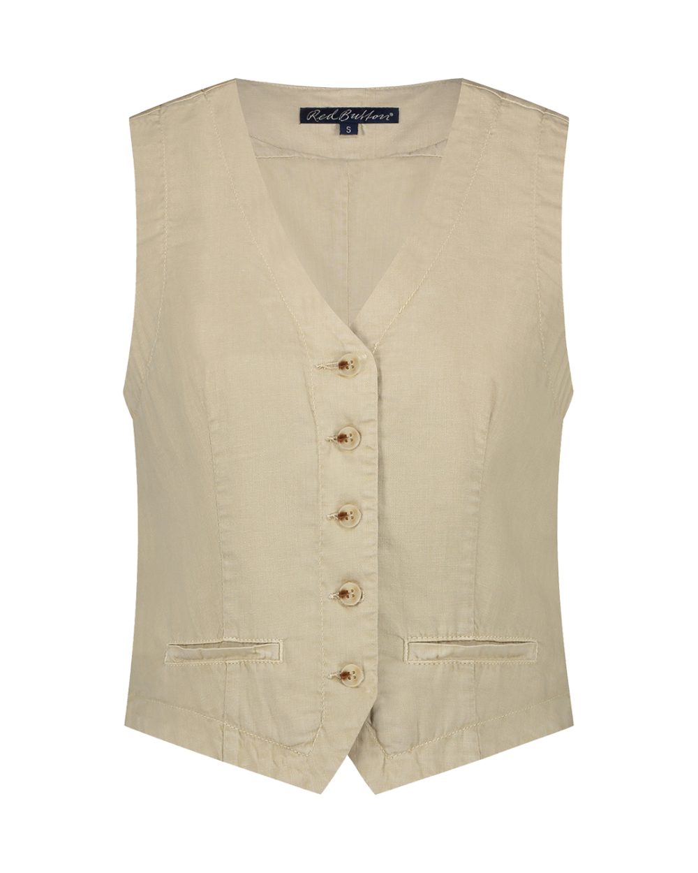 Red Button - Waistcoat Cotton Linen - Pebble