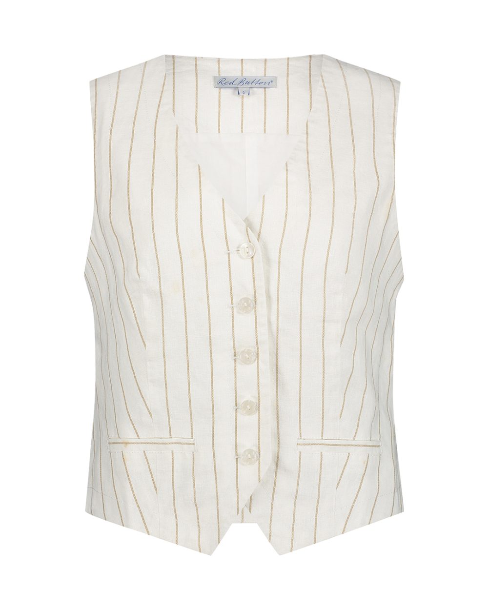 Red Button - Waistcoat Cotton Linen Stripe - Dark Sand