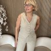 Red Button - Waistcoat Cotton Linen - Pebble
