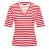 Mi Piace - T Shirt V Hals Streep Print - Red | Off White