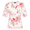 Mi Piace - T Shirt V Neck Line Flower Print - Off White | Red