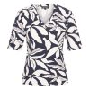 Mi Piace - T Shirt V Neck Flower Print - Dark Blue | Off White