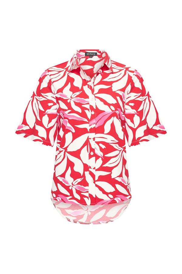 Mi Piace - Blouse Wide Sleeve Flower Print - Red | Off White