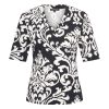 Mi Piace - T Shirt V Neck Ornament Print - Black | Off White