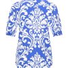 Mi Piace - Blouse Puff Ornament Print - Kobalt | Off White