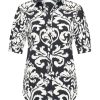 Mi Piace - Blouse Puff Ornament Print - Black | Off White