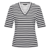 Mi Piace - T Shirt V Hals Streep Print - Dark Blue | Off White
