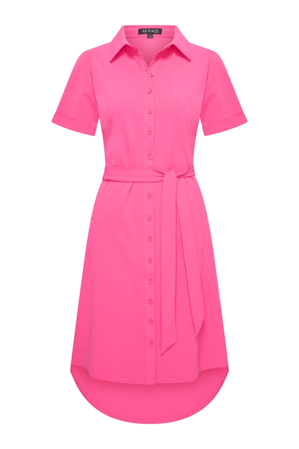 Mi Piace - Jurk Korte Mouw Knoopjes - Fuchsia