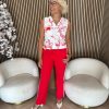 Mi Piace - Top Flower Line Print - Off White | Red