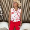 Mi Piace - Top Flower Line Print - Off White | Red