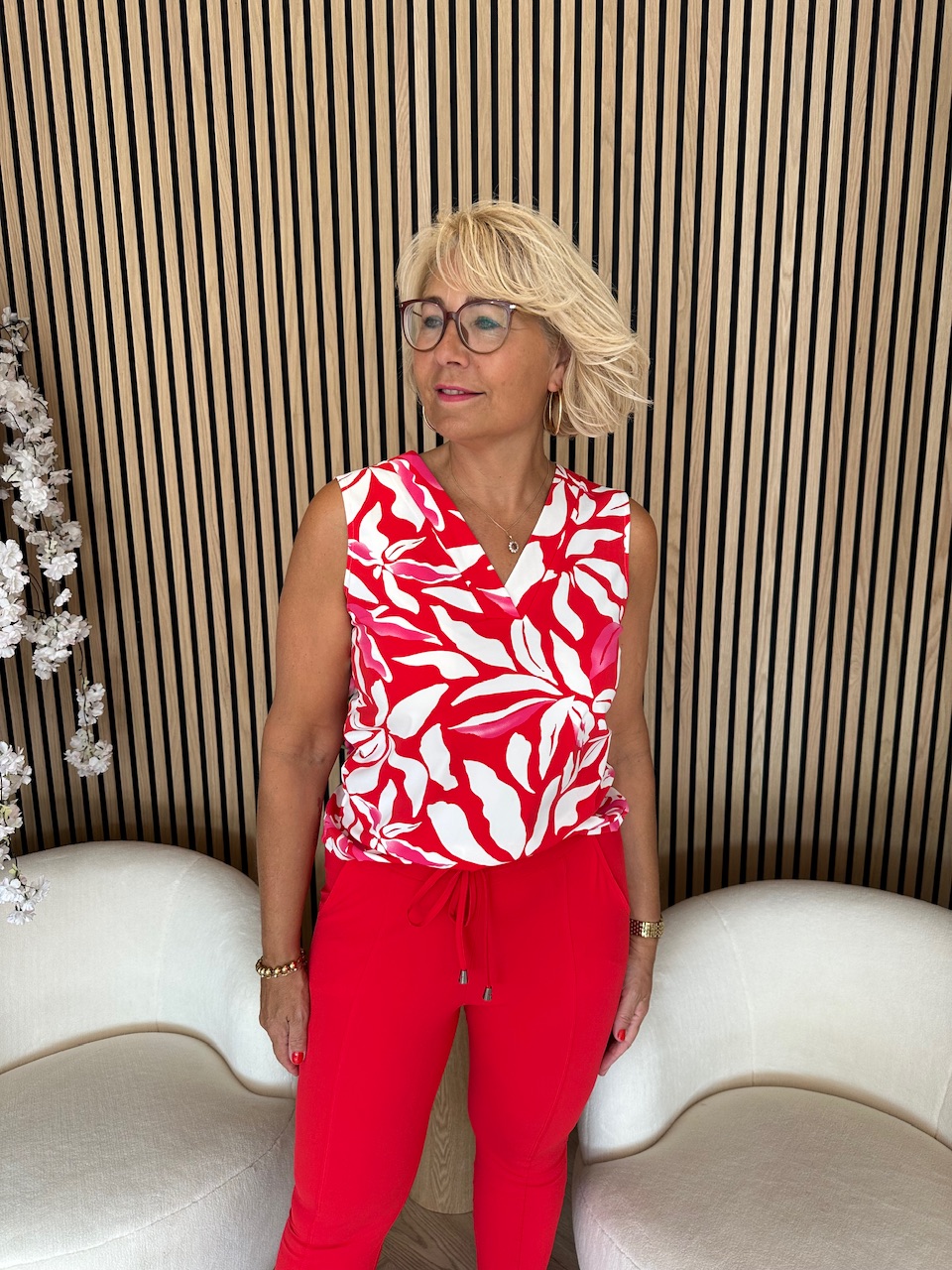 Mi Piace - Top Flower Print - Red | Off White