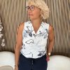 Mi Piace - Top Flower Line Print - Off White | D.Blue