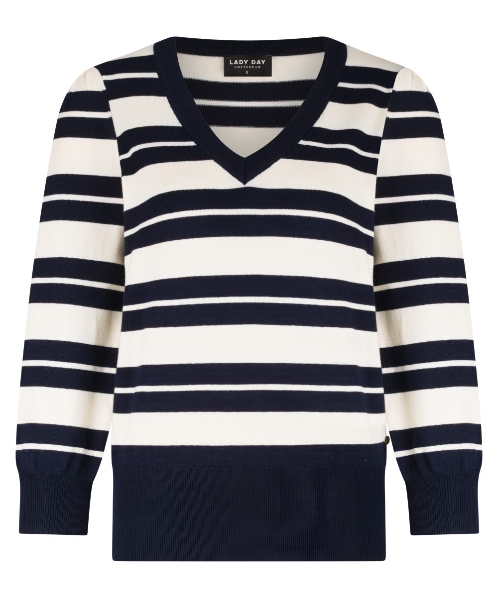 Lady Day - Alina Stripe Sweater - Blue/Champagne