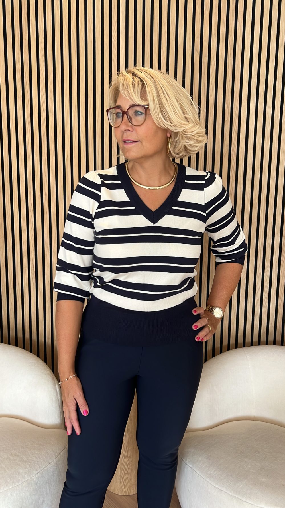 Lady Day - Alina Stripe Sweater - Blue/Champagne