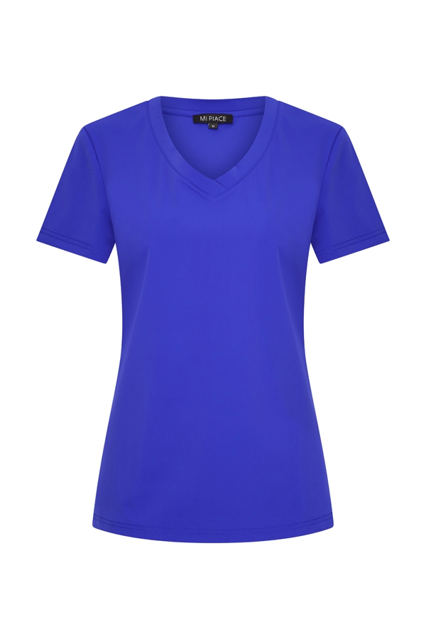 Mi Piace - T shirt V Hals Korte Mouw - Kobalt