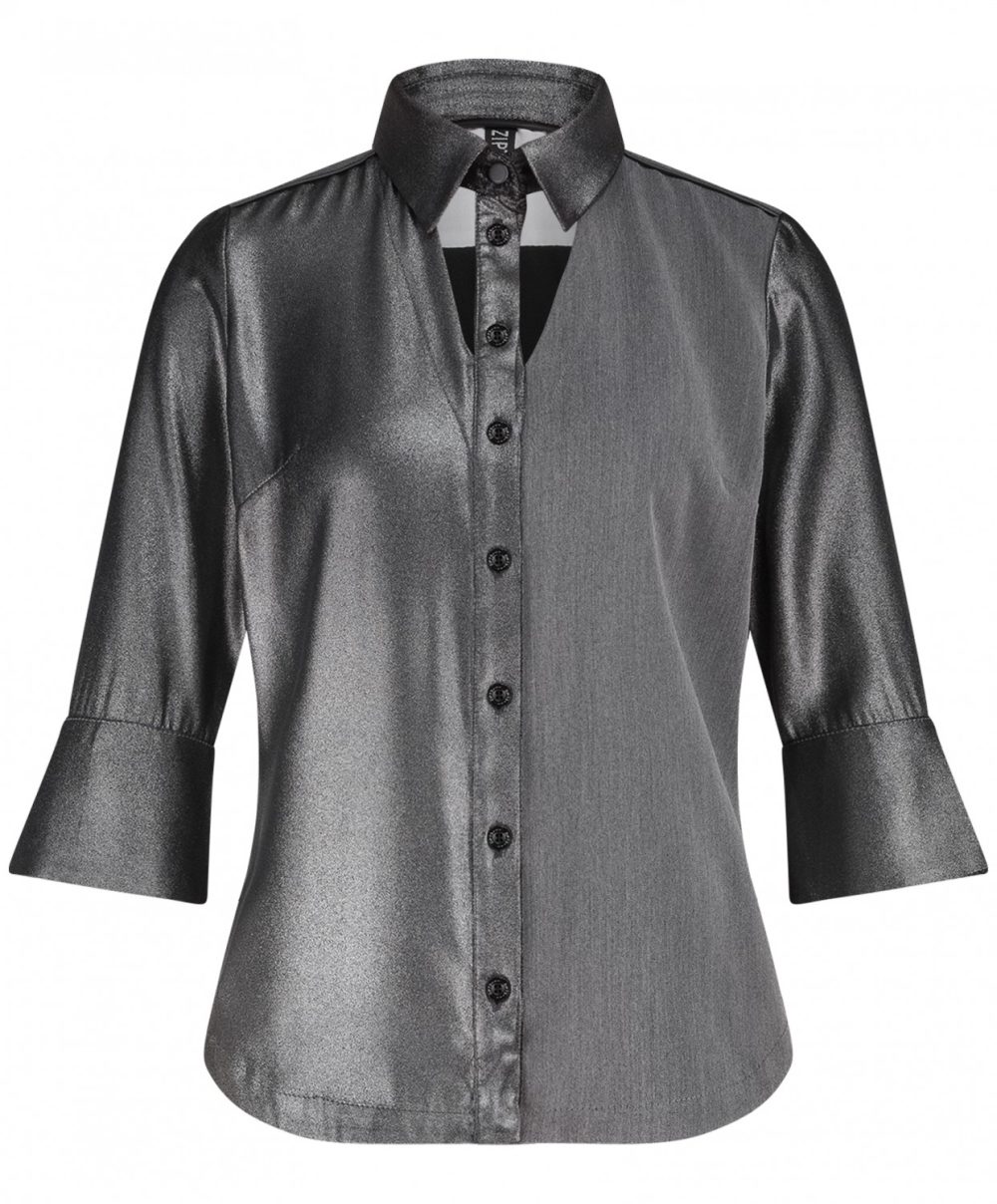 ZIP73 - Blouse Cut-Out Metallic Grey