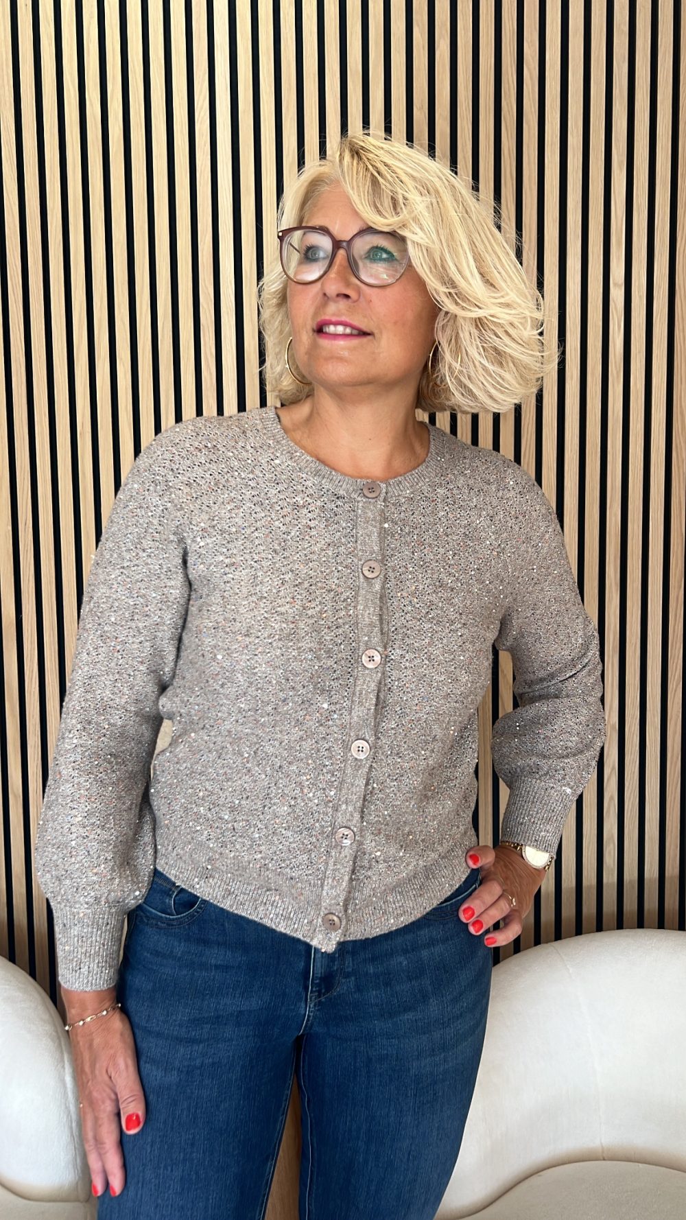 Red Button - Cardigan Ajour Sparkle - Truffle