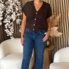 Red Button - Sleeveless Fuzzy - Espresso