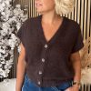 Red Button - Sleeveless Fuzzy - Espresso
