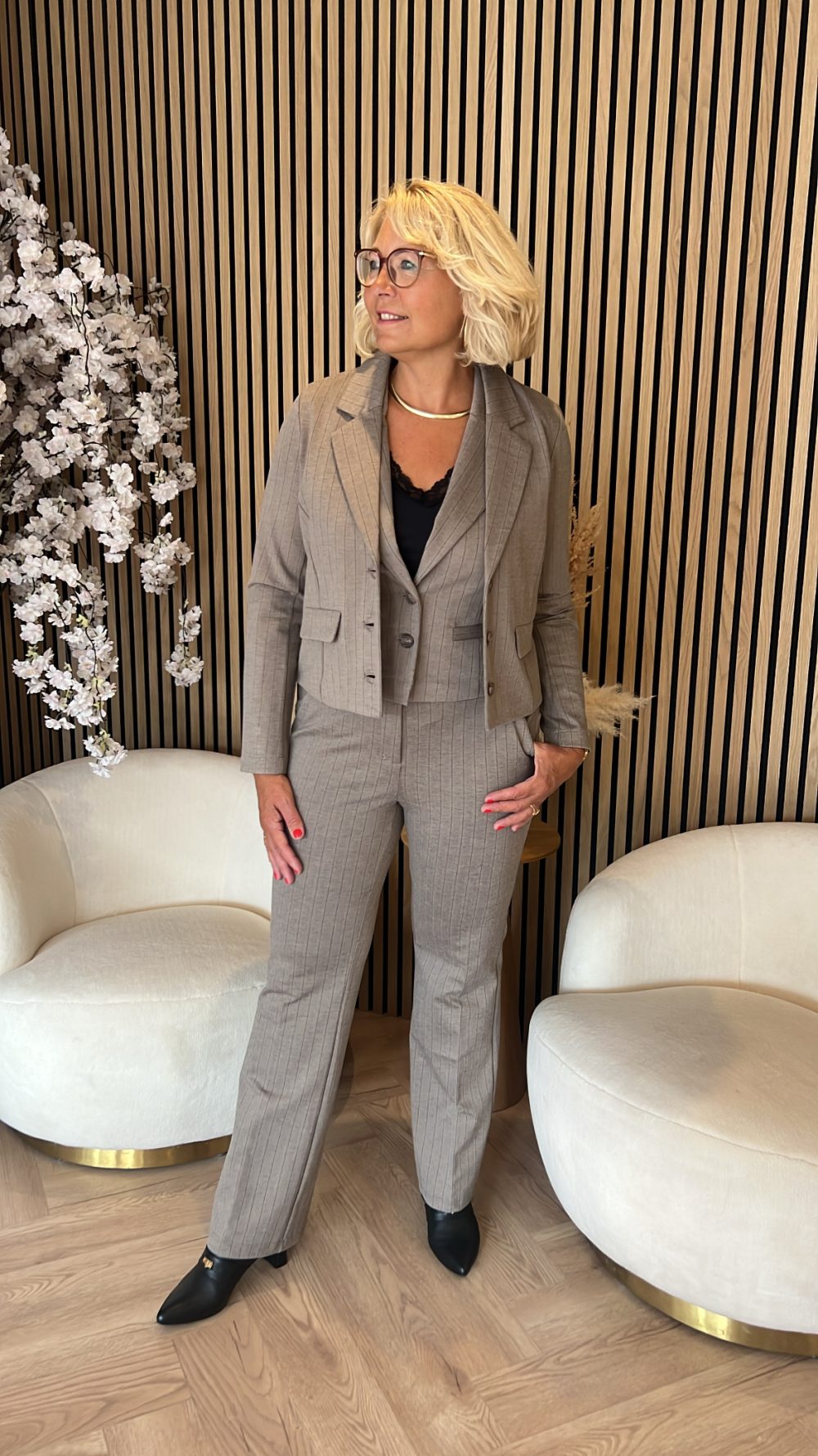 Red Button - Bibette Punta Pinstripe L32 - Warm Taupe