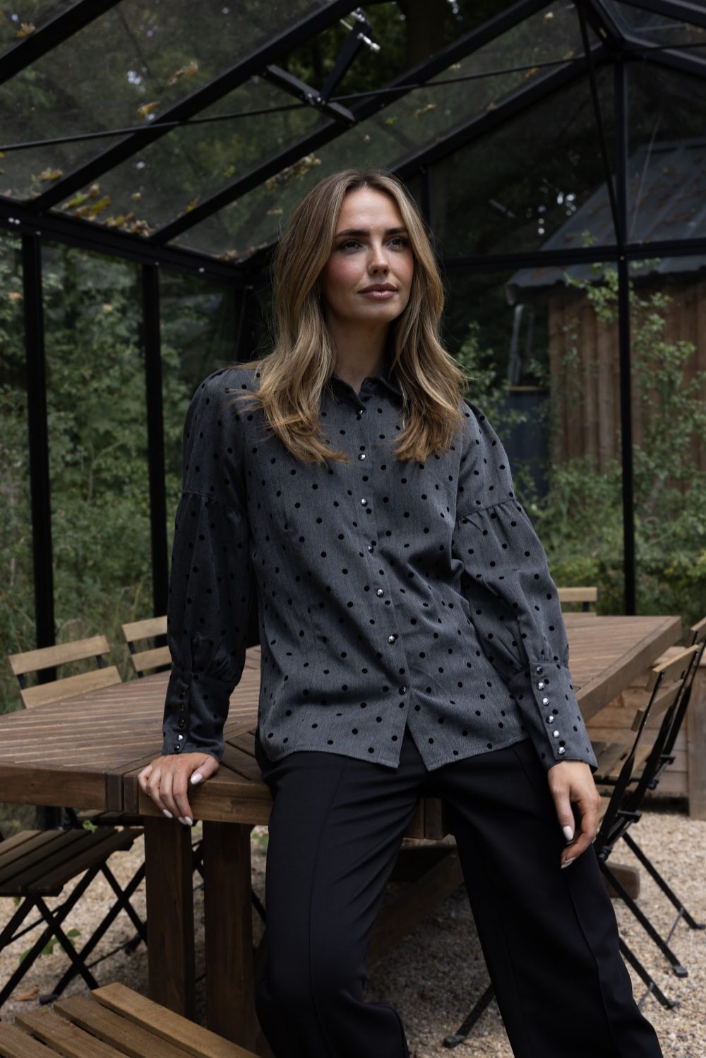 Kimara - Zara Blouse - Denim Dotted