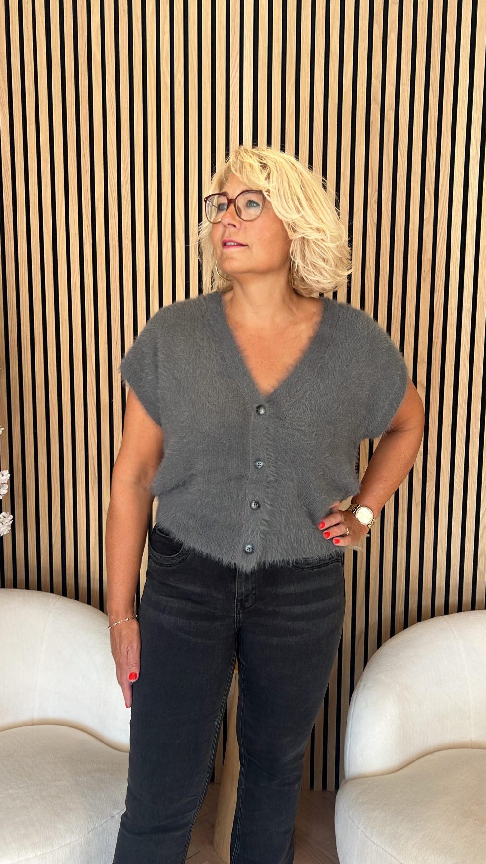 Red Button - Sleeveless Fuzzy - Lava
