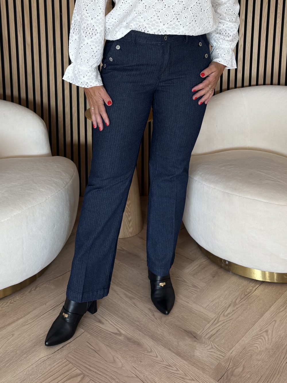 Red Button - Bibette Denim herringbone L32 - Dark Blue-L32