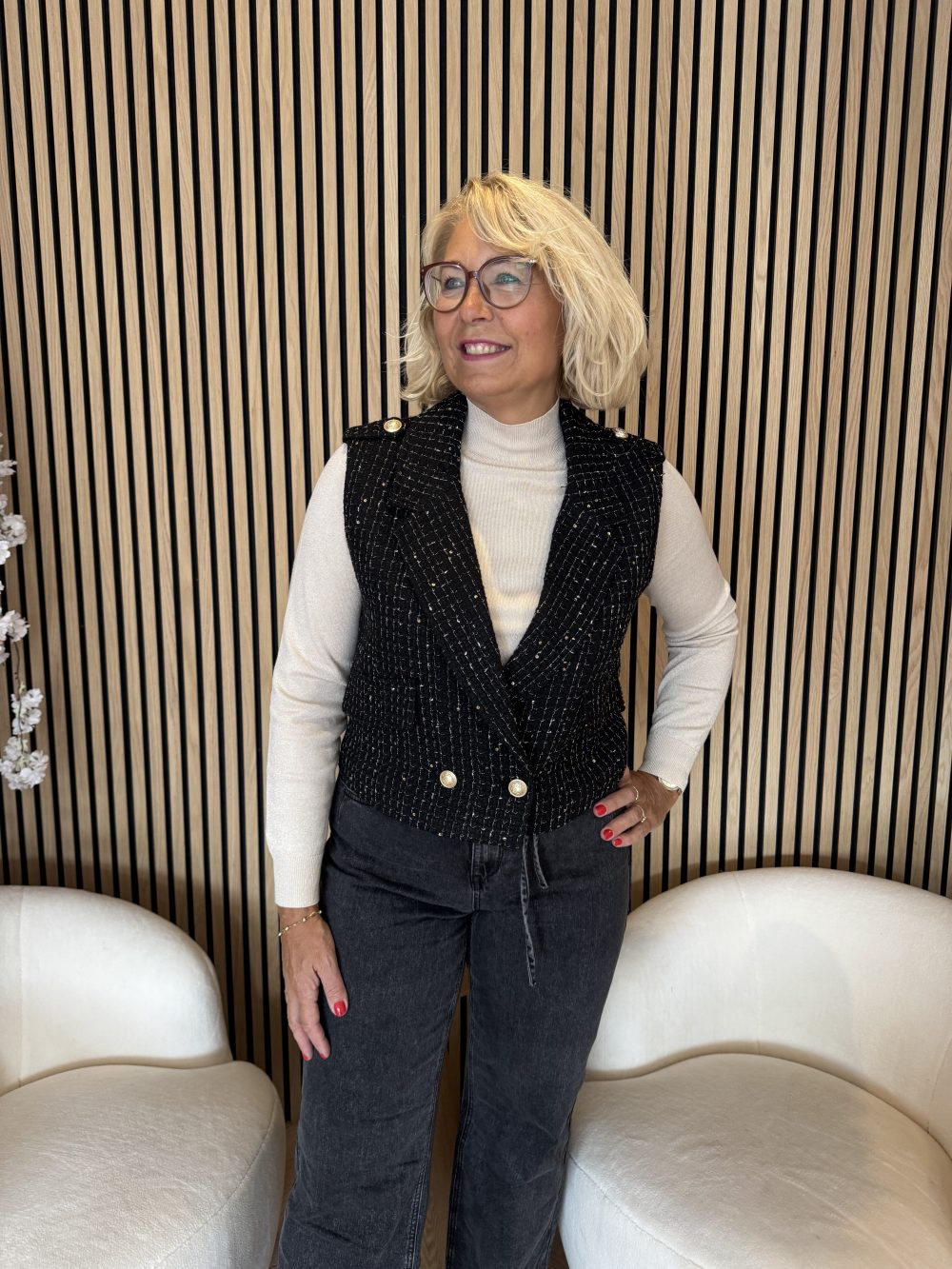 Red Button - Skipper Sleeveless Boucle - Black