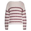 Red Button - Fuzzy Sweater & Stripe - Cream/Ruby