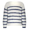 Red Button - Fuzzy Sweater & Stripe - Ecru/Indigo