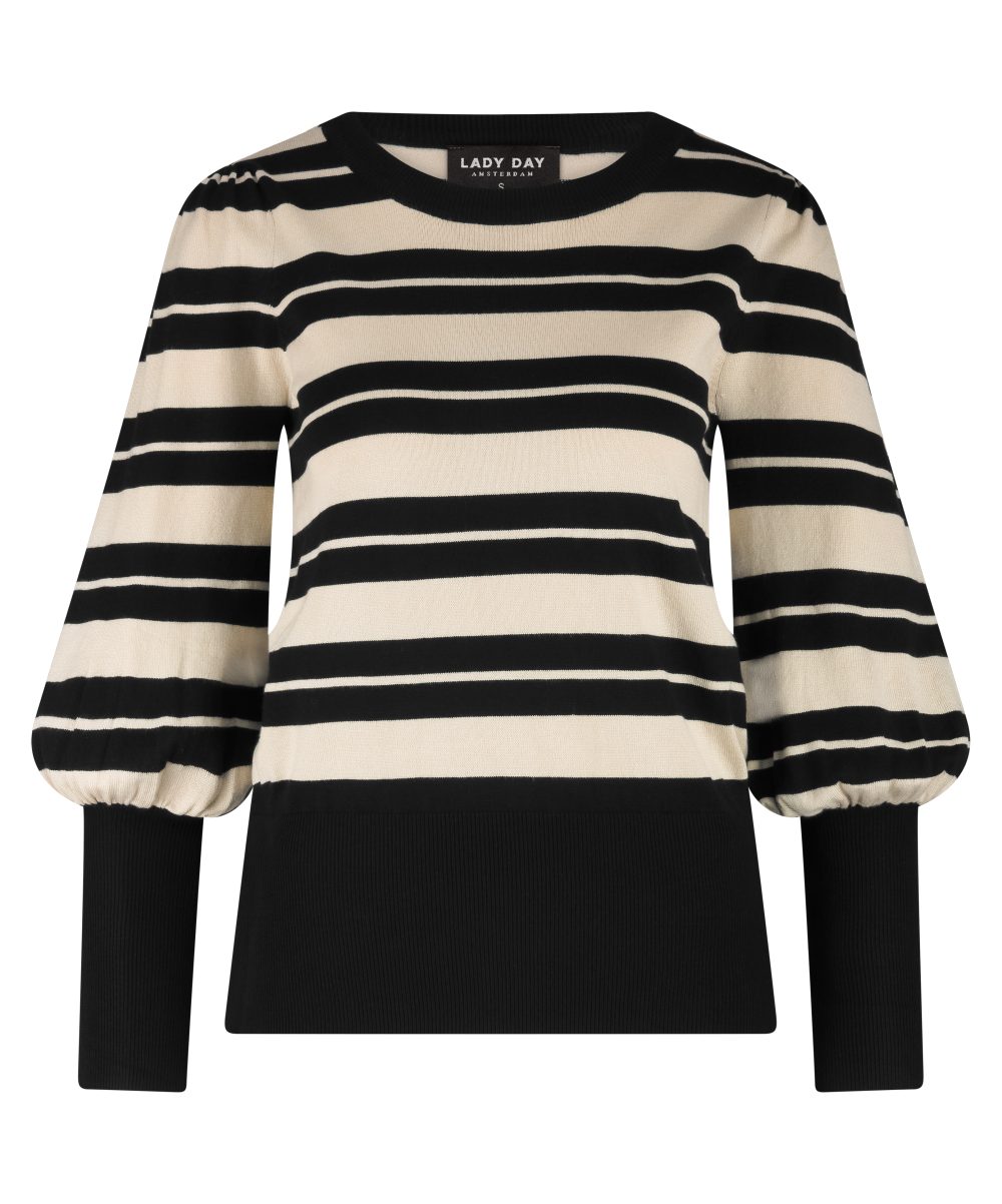 Lady Day - Tracy Stripe Sweater - Black/Light latte