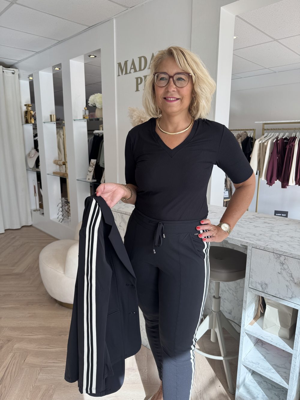 Mi Piace - Shirt V Neck Ribbed - Black
