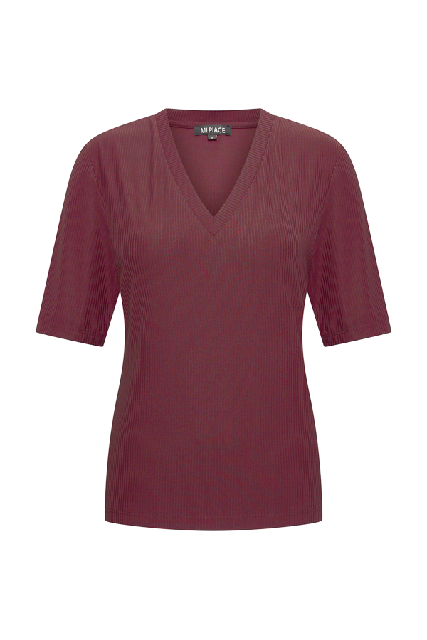 Mi Piace - Shirt V Neck Ribbed - Burgundy