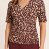 Mi Piace - T Shirt V Neck Abstracte Print - Burgundy | Latte