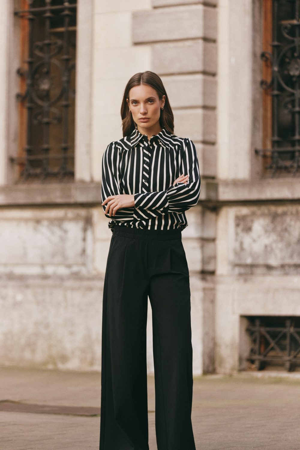 Lady Day - Bente Blouse - Black/Wool White stripe